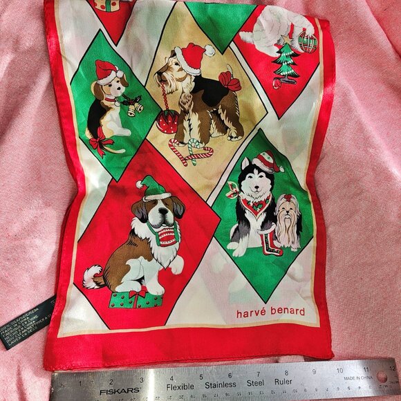 Harve Benard Christmas Dogs 100% Silk Scarf ~ 26" x 10" - Picture 4 of 4